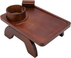 Wood Sofa Arm Tray Table, Couch Armrest Table with Cup Holder, Phone Stand, Clip On Sofas Couch Arm Trays for Snacks Drinks Remote Control (Brown)