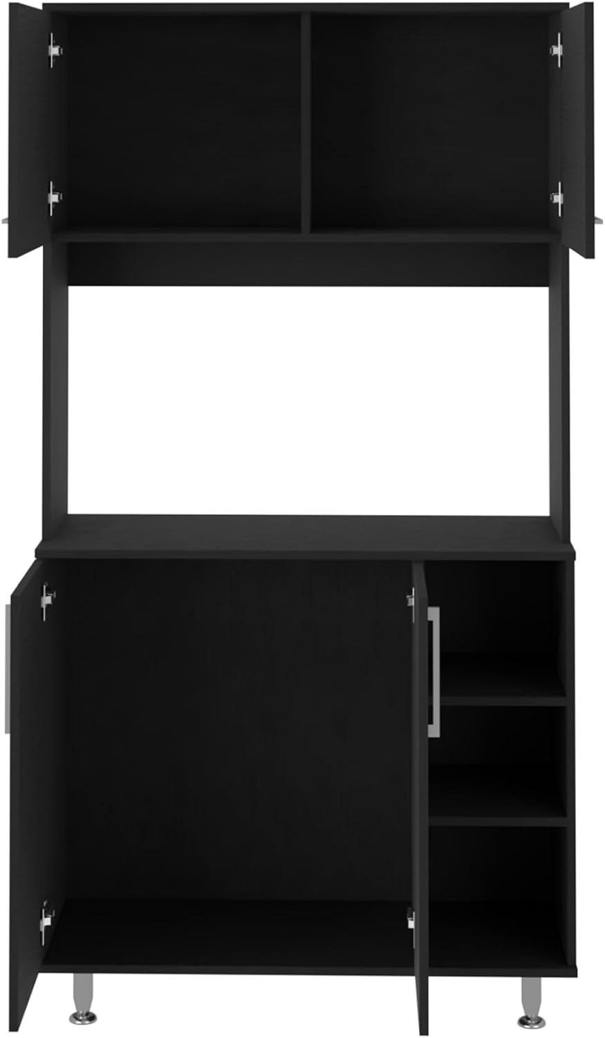 Kitchen Pantry Double Door Cabinet, Four Legs, Three Shelves, Black