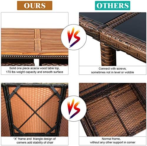 Tangkula 9 Pieces Acacia Wood Patio Dining Set, Space Saving Wicker Chairs an...
