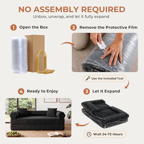 79" Convertible Futon Sofa Bed, Couch for Living Room | Black | 5-in-1 C...