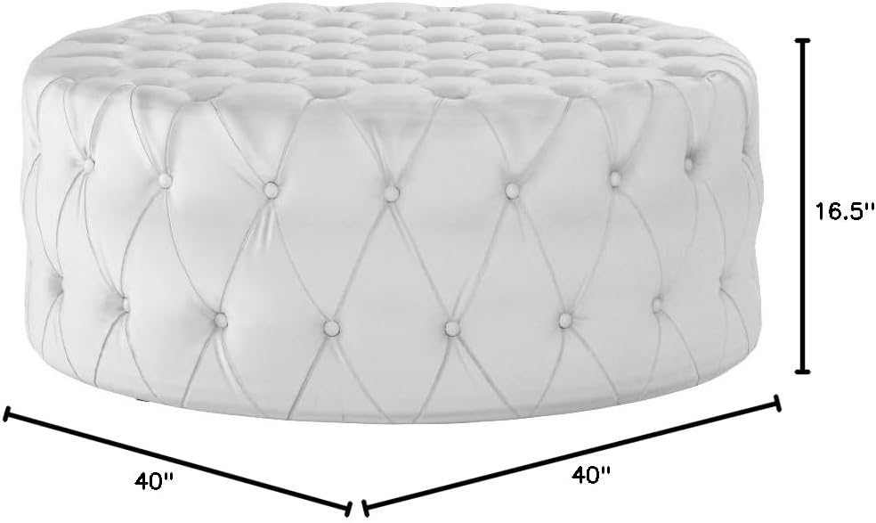 Modway Amour Faux Leather Button-Tufted Round Ottoman in White