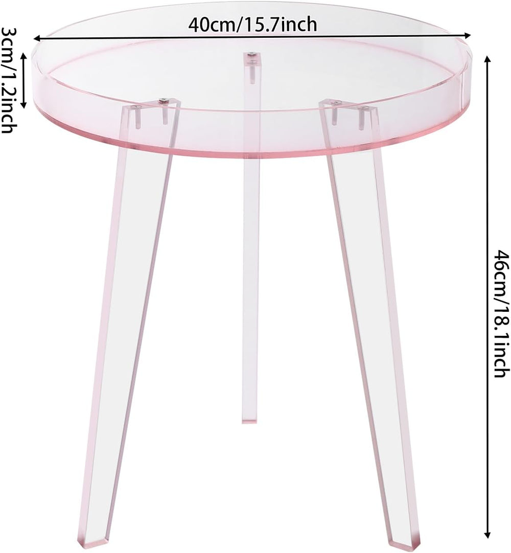 Clear Acrylic Side Table, Modern End Table with Storage Shelf, Small Round Be...