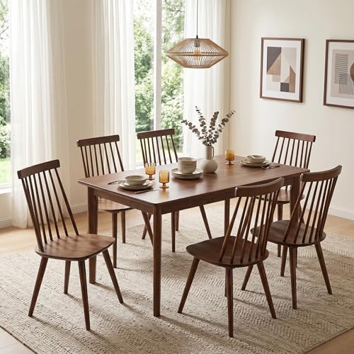 DUHOME Walnut Windsor Wooden Dining Chairs Set of 6