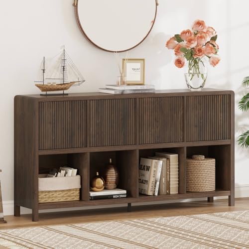 FATORRI 8 Cube Storage Organizer Bookshelf with Storage, 57 Inch Farmhouse Ho...