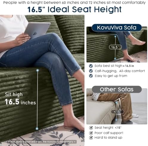 Green 134 Inch U-Shaped Modular Sectional Sofa, Corduroy Cloud Couch with Dua...