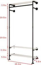 Industrial Pipe Clothing Racks with Shelves, Wall Mounted Clothes Rack for Hanging Rods, Heavy Duty Black Clothing Racks With Three Shelves Retail Display Garment Rack for Home