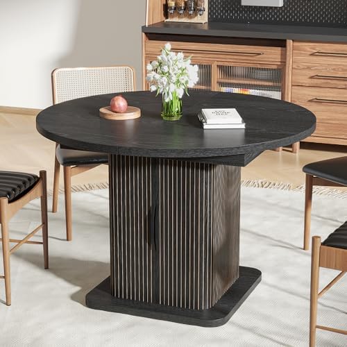 Extendable Black Round Dining Table for 4-6-8, 59 Inch Kitchen Dining Room Ta...