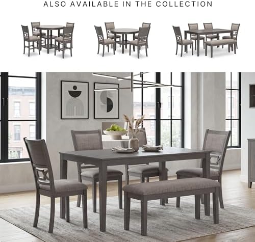 Signature Design by Ashley 6-Piece Wood Dining Table Set with Bench, Gray