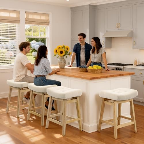 Counter Height Bar Stools Set of 3 for Kitchen Counter, Backless Farmhouse Is...