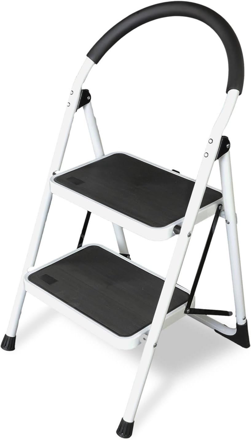 Big RED 2 Step Ladder: Ergonomic Folding Stool with Anti-Slip Pedal, Step Sto...