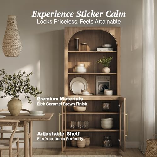 BELLEZE 72" Tall Modern Wood 6-Tier Shelf Storage with Sturdy Aluminum H...