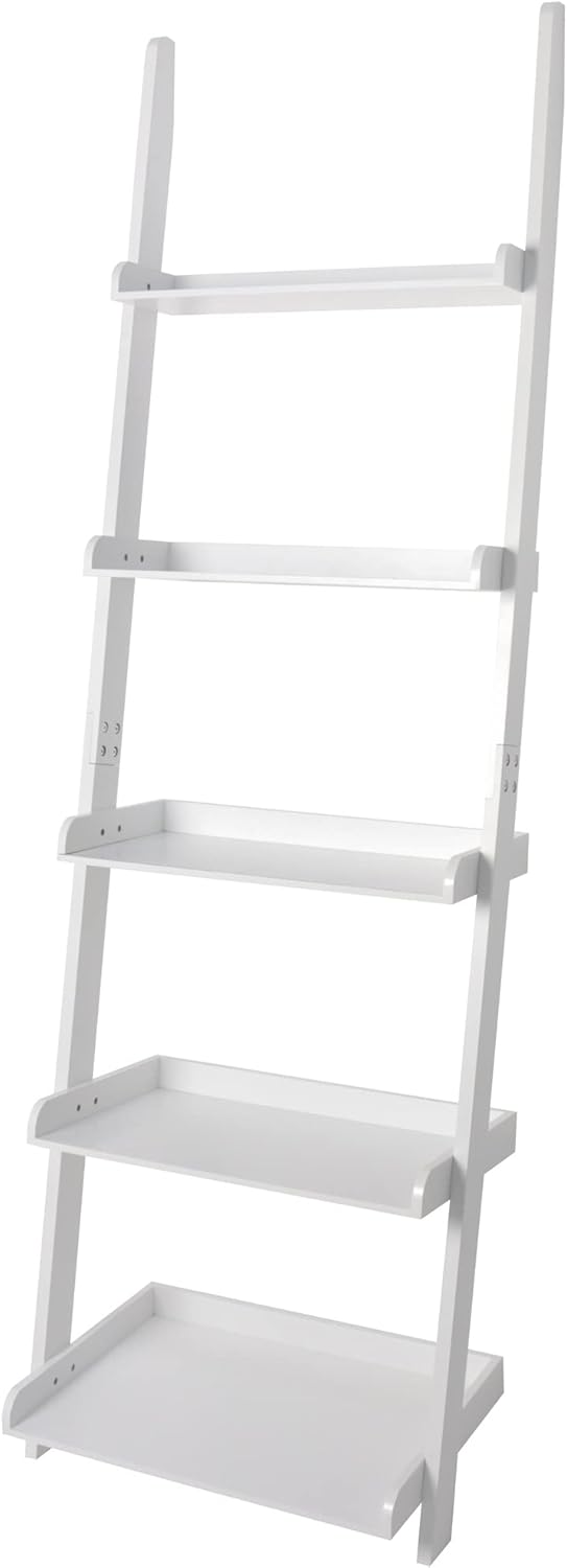 eHemco Modern 5 Tier Wall-Leaning Ladder Bookshelf Organizer, Storage Rack, 7...