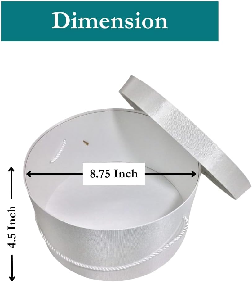 Sarah's Hat Boxes Classic White Hat Box – 8.75" x 4.5" (Dia. x Ht.) Handmade in USA – Odorless Non-Toxic Adhesive, Cording Handle – Premium Storage for Hats & Accessories