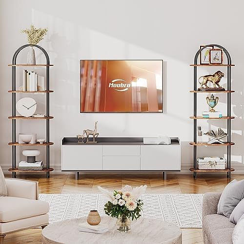 HOOBRO 5 Tier Open Bookshelf, Industrial Arched Bookcase Display Shelf Rack, ...