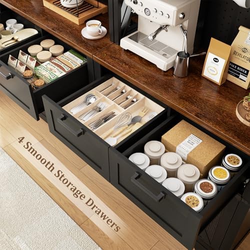 Unikito 71" Kitchen Pantry Cabinet with LED Light & Outlet, Microwav...