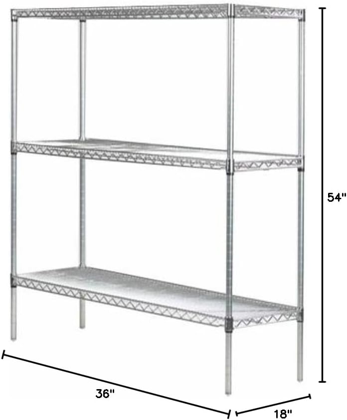Omega 18" Deep x 36" Wide x 54" High 3 Tier Chrome Starter Shelving Unit