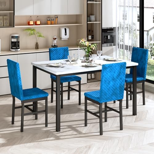 Recaceik Dining Table Set for 4, Modern 5 Piece Dining Table Set Faux Marble ...
