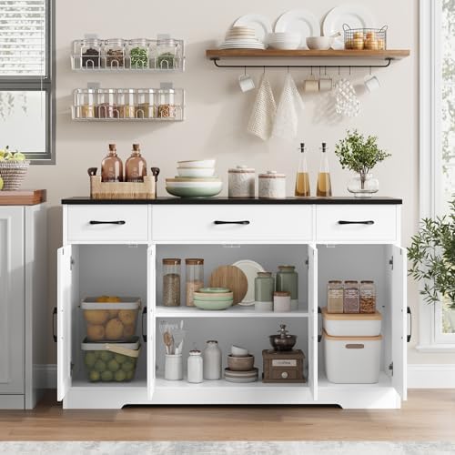 HOSTACK Kitchen Buffet Sideboard Storage Cabinet, Coffee Bar Cabinet, White