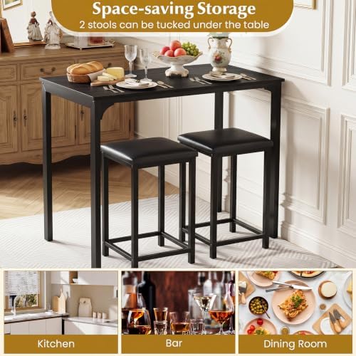GIANTEX 3-Piece Dining Table Set for 2, Upholstered Stools (Black)