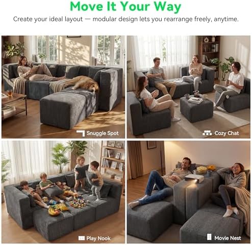 MONVANE U Shaped Sectional Couch Oversized, Chenille, Gray | 6-Seat Sectional...