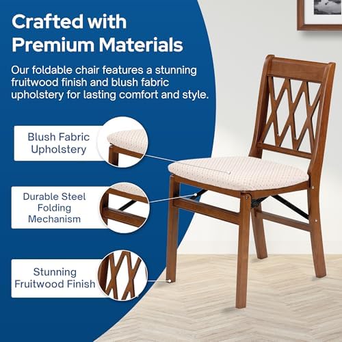 Stakmore Lattice Back Wooden Folding Dining Chairs, Fruitwood, Set of 2