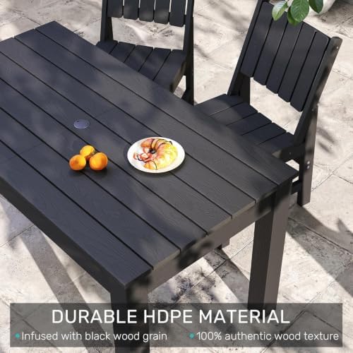 ZHUSI Patio Table, HIPS Outdoor Dining Table with Umbrella Hole, Black