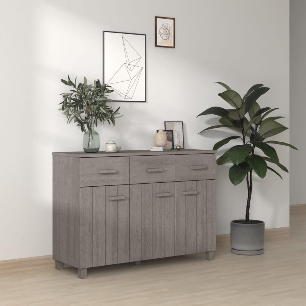 Light Grey Solid Pine Wood Sideboard with Shelves and Drawers, Traditional St...