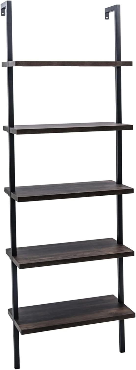 Nathan James Theo 5-Shelf Wood Modern Bookcase, Open Wall Mount Ladder Booksh...