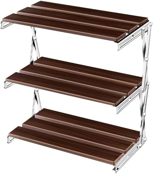 3 Tiered Camping Folding Storage Rack, Multi-Function Wood Rack