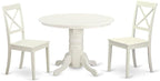 East West Furniture SHBO3-WHI-W 3 Piece Dinette Set for Small Spaces Contains a Round Dining Room Table with Pedestal and 2 Kitchen Dining Chairs, 42x42 Inch, Linen White