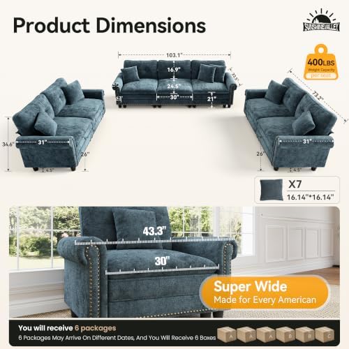 SUNSHINE VALLEY Modular Sectional Sofa and Loveseat Set Living Room 3-Piece |...