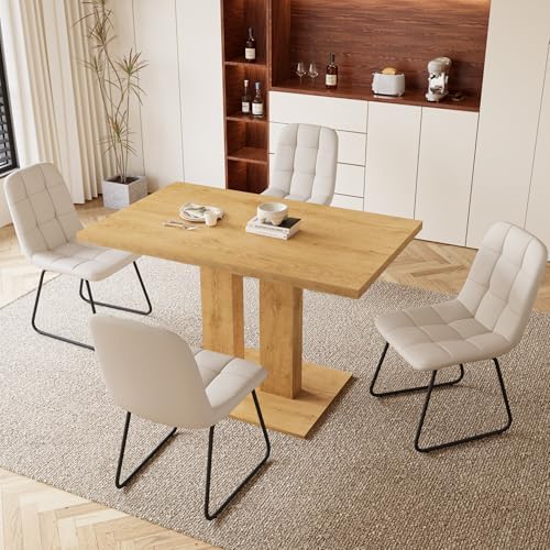 HIPIHOM Dining Table Set for 4, 46'' Table+4 U-Shaped White Chairs