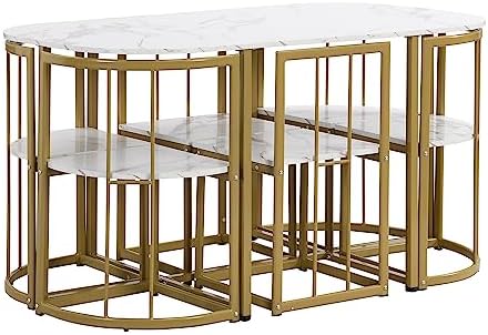 Metal 7 Piece Kitchen Dining Table Set with Chairs for Saving Space Metal Din...