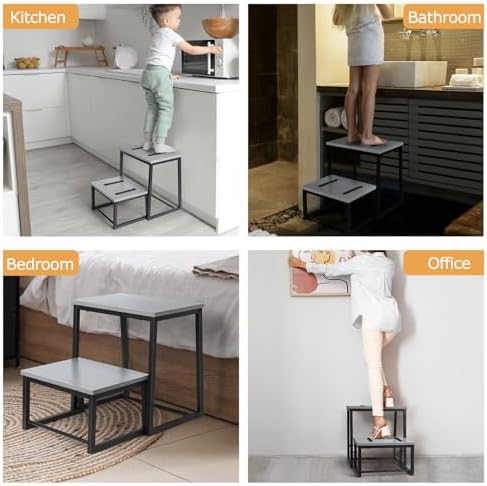 LIANTRAL 2 Step Stool for Adults, 2 in1 Foot Stool for High Bed, Kitchen,RV |...