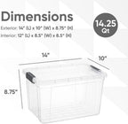 Superio Clear Storage Boxes with Lids, 14.25 Quart Plastic Container Bins for Organizing, Stackable Crates, BPA Free, Non Toxic, Odor Free, Organizers for Home, Office and Dorm, 8 Pack
