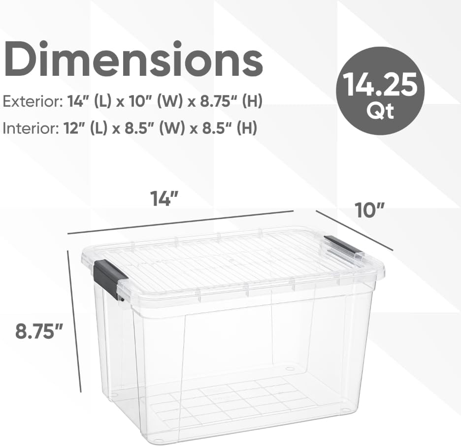Superio Storage Bins with Lids- Clear Boxes for Organizing, Stackable Plastic Containers- BPA Free, Non-Toxic, Odor Free, Organizer for Home, Office, Dorm (6 Pack, 14.25 Qt)