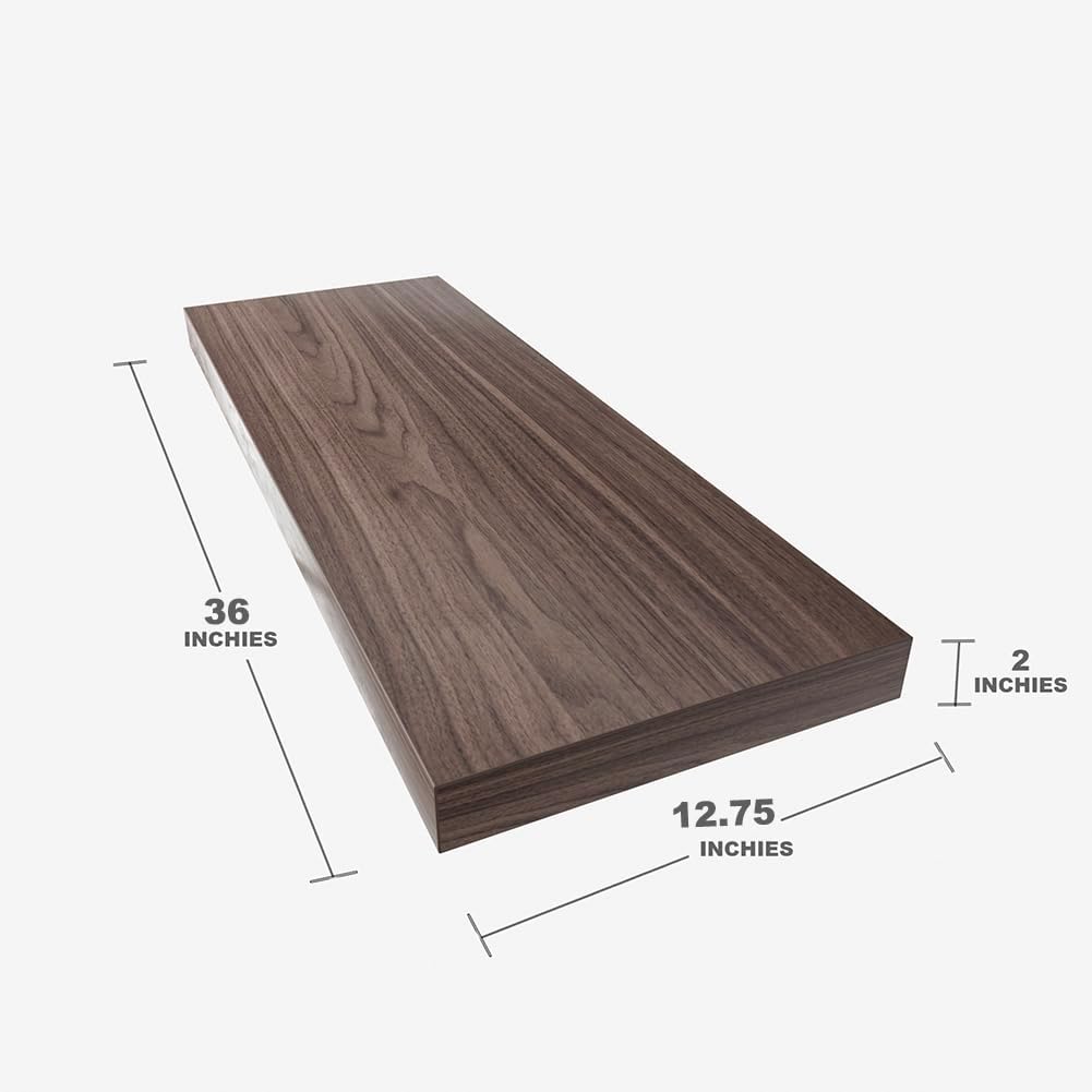 Floating Shelf, Set of 3 Wall Shelves, 36 in W x 12.75 in D x 2 in H Wooden Floating Wall Shelf with Invisible Brackets for Living Room/Bedroom/Bathroom/Kitchen Storage and Decor, Walnut