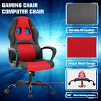 Gaming Chair PC Computer Chair Office Chair for Adult Teen Kids, Ergonomic PU Leather Gamer Chair with Lumbar Support High Back Adjustable Rolling Swivel Desk Chair, Red
