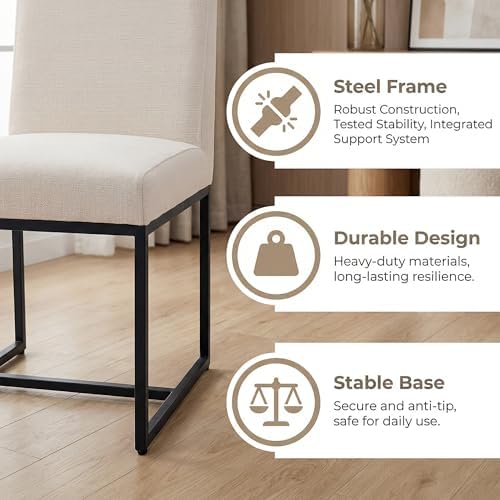 HNY Modern Dining Chairs Set of 6, Upholstered Linen Dining Room Chairs with ...