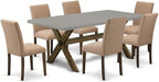 East West Furniture X797AB747-7 7 Piece Dining Table Set Consist of a Rectangle Dining Room Table with X-Legs and 6 Light Sable Linen Fabric Upholstered Chairs, 40x72 Inch, Multi-Color