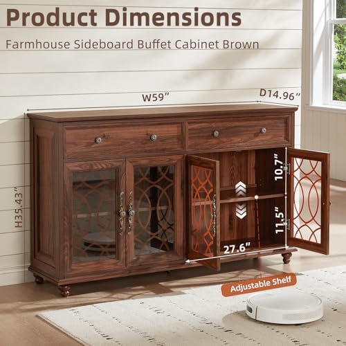 Joaxswe Farmhouse Sideboard Buffet Cabinet with Storage,59" Large Creden...
