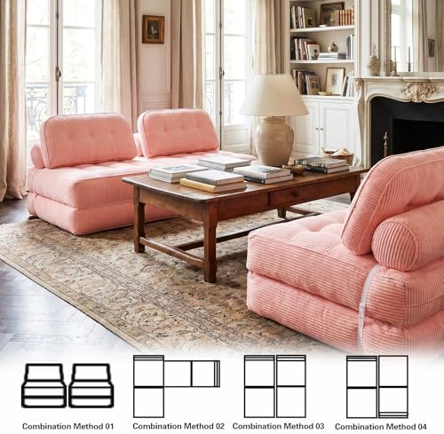 Folding Sofa Bed, Flannel Futon Couch Bed with Pillow and Blanket, Convertibl...