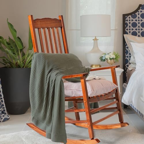 Outvita Outdoor Rocking Chair, Solid Wood High Back Rocker, Natural | All Wea...