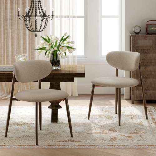 MALOL Upholstered Curved Back Dining Chairs Set of 2, Camel