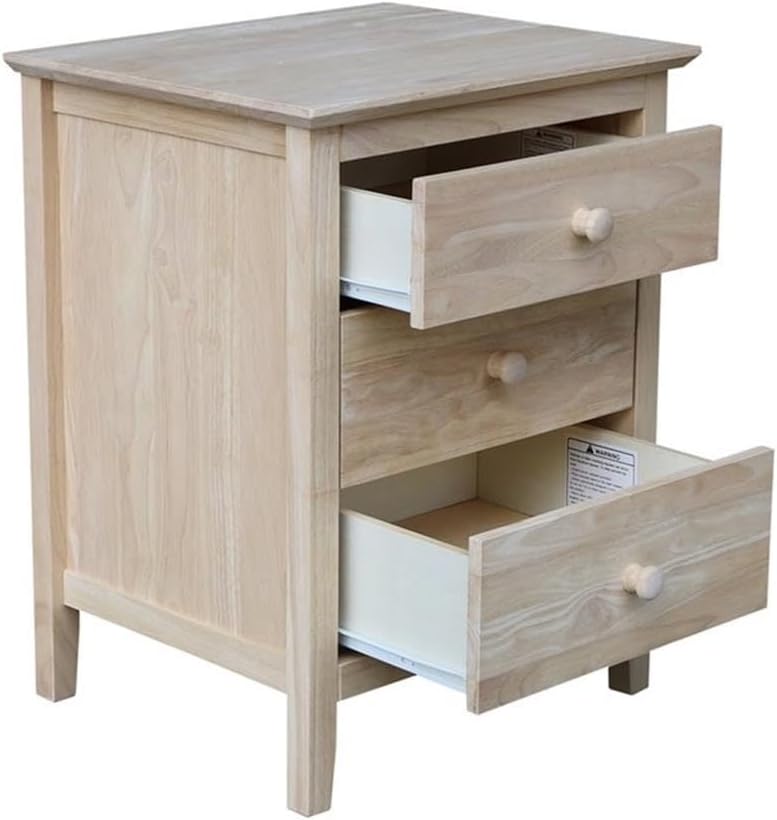 25"H Solid Wood Bedroom Nightstand with 3 Drawers, Parawood Construction...