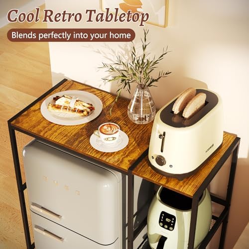 Mini Fridge Stand with Storage Shelves Dorm Microwave Stand Reversible