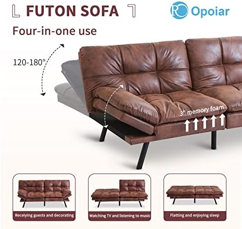 Opoiar Leather Futon Sofa Bed,Convertible Memory Foam Couch Bed,Futon Sets Da...