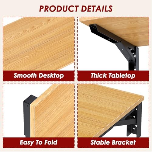 Need 47x20 Inch Wall Mounted Folding Table for Office Laundry Teak | Black Fr...