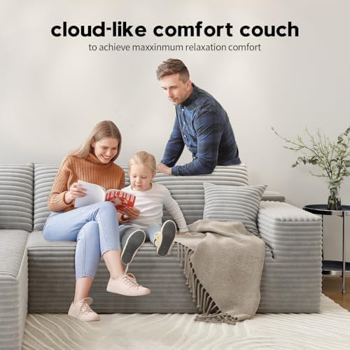 135.4" Cloud Modular Sectional Couch with 1 Ottoman,Modern Minimalist Up...