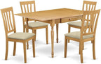East West Furniture MZAN5-OAK-C 5 Piece Dinette Set for 4 Includes a Rectangle Dining Table with Dropleaf and 4 Linen Fabric Dining Room Chairs, 36x54 Inch, Oak